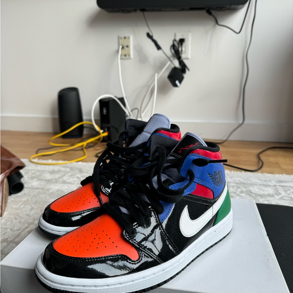 Nike Air Jordan Air 1 Mid Multi Color Patent (RARE SIZE!)